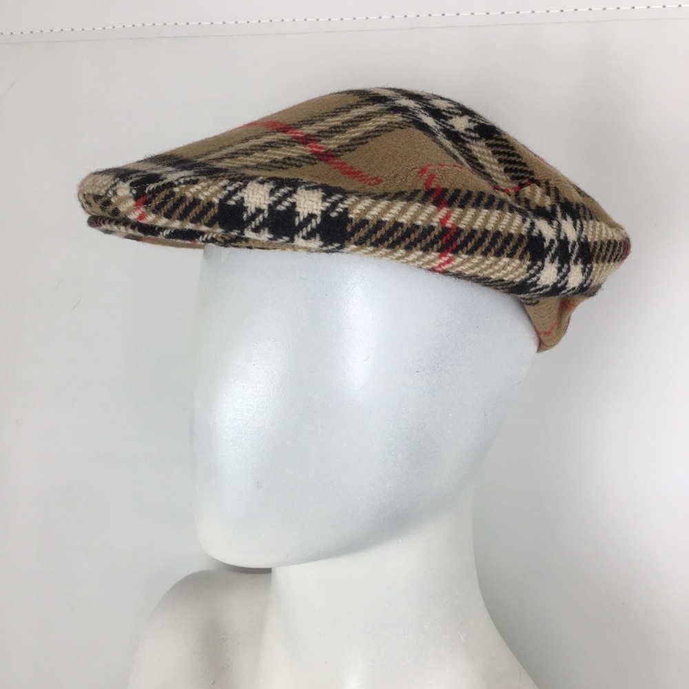Vintage Burberry London Messenger Boy Nova Check Flat Hat Cabbie Hat Wool - Picture 10 of 10